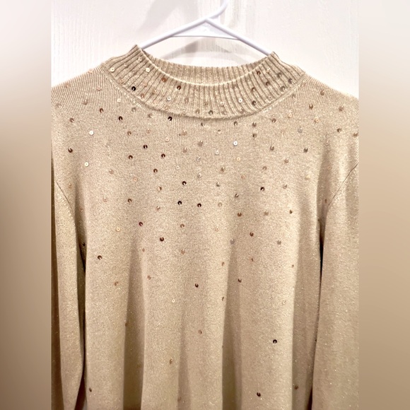 Dapers & Doman’s Gold mini turtle neck sweater with random gold sequins. Size L - Picture 1 of 5